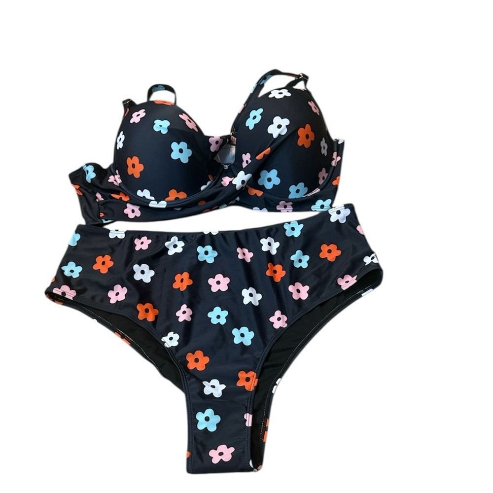 SHEIN‎ Black Floral Bikini 3 piece Set Size 3XL